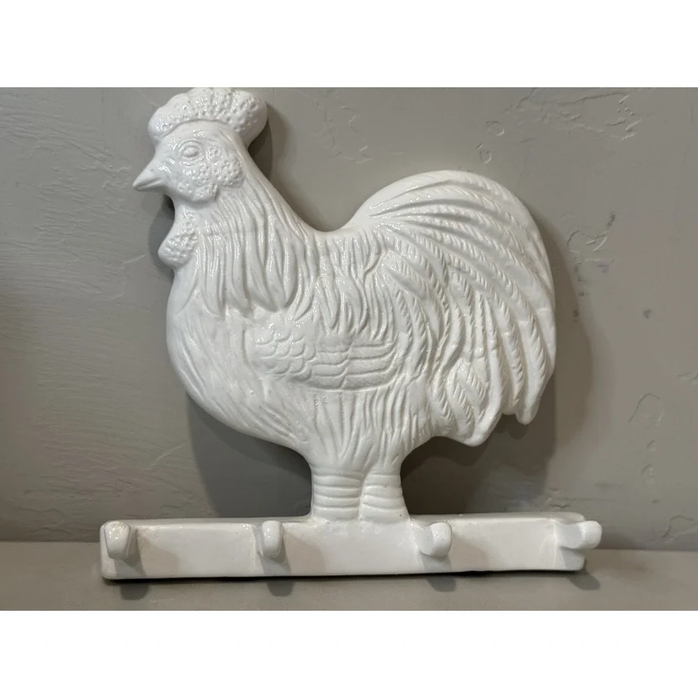 Vintage Ceramic Rooster Chicken Kitchen Towel Or Apron Hanger Holder 4 Hook